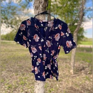 Sienna Sky Navy Blue Floral Tie Blouse